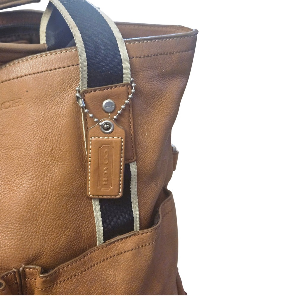 Coach Transatlantic Tote Bag Tan Pebbled Leather Crossbody Webbed Trim 70191 - Picture 3 of 8